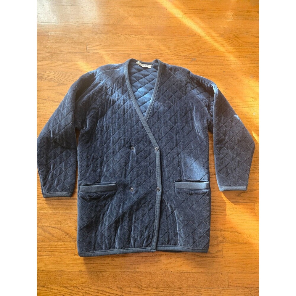 Vintage Sonia Rykiel Womens Blue Velvet Quilted Button Up Cardigan Size Small
